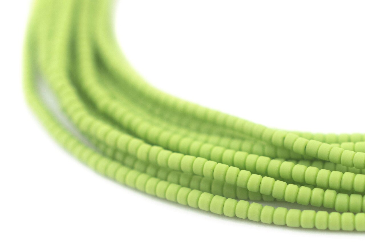 The Bead Chest 2mm Glass Seed Beads - Full Strand of Afghani Tribal Beads (Lime Green) - Bunch of 10 Strands
